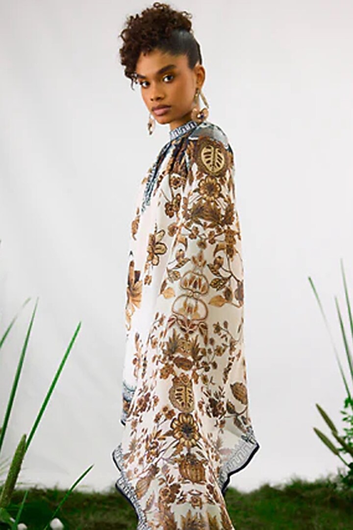 White & Gold Silk Printed Tunic Set by Rajdeep Ranawat at Pernia's Pop Up Shop