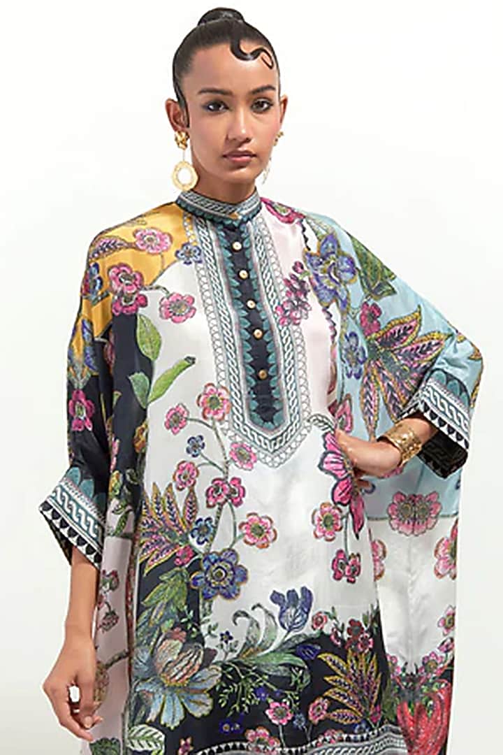 White & Yellow Silk Printed Tunic Set by Rajdeep Ranawat at Pernia's Pop Up Shop