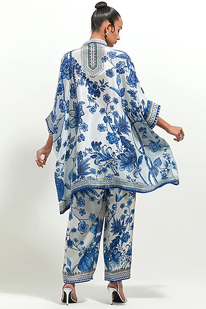 White & Blue Silk Printed Tunic Set by Rajdeep Ranawat at Pernia's Pop Up Shop