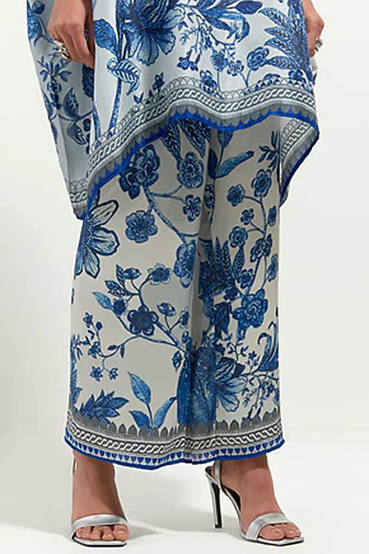 White & Blue Silk Printed Tunic Set by Rajdeep Ranawat at Pernia's Pop Up Shop