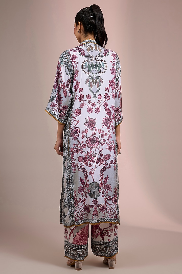 White & Raspberry Colored Silk Kaftan Set by Rajdeep Ranawat at Pernia's Pop Up Shop