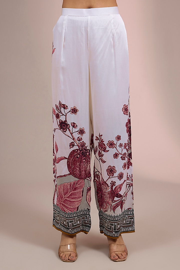White & Raspberry Colored Silk Kaftan Set by Rajdeep Ranawat at Pernia's Pop Up Shop