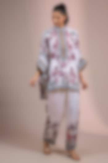 White & Raspberry Colored Silk Short Kurta Set by Rajdeep Ranawat at Pernia's Pop Up Shop