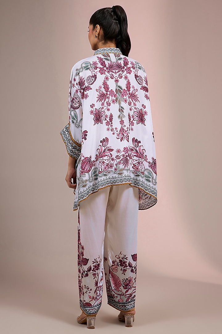 White & Raspberry Colored Silk Short Kurta Set by Rajdeep Ranawat at Pernia's Pop Up Shop