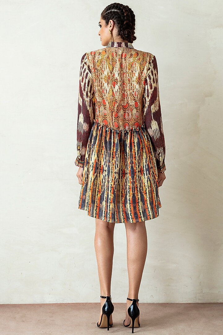 Beige & Brown Silk Frilled Mini Vacation Dress by Rajdeep Ranawat at Pernia's Pop Up Shop