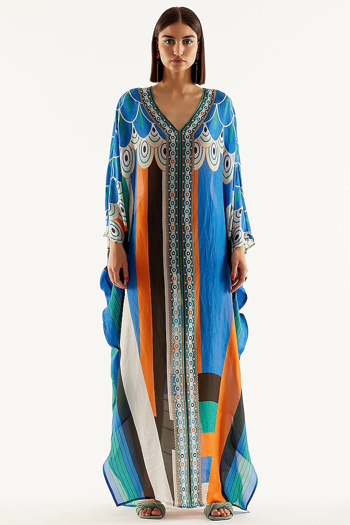 Multi-Colored Silk Printed Kaftan Design by Rajdeep Ranawat at Pernia's ...