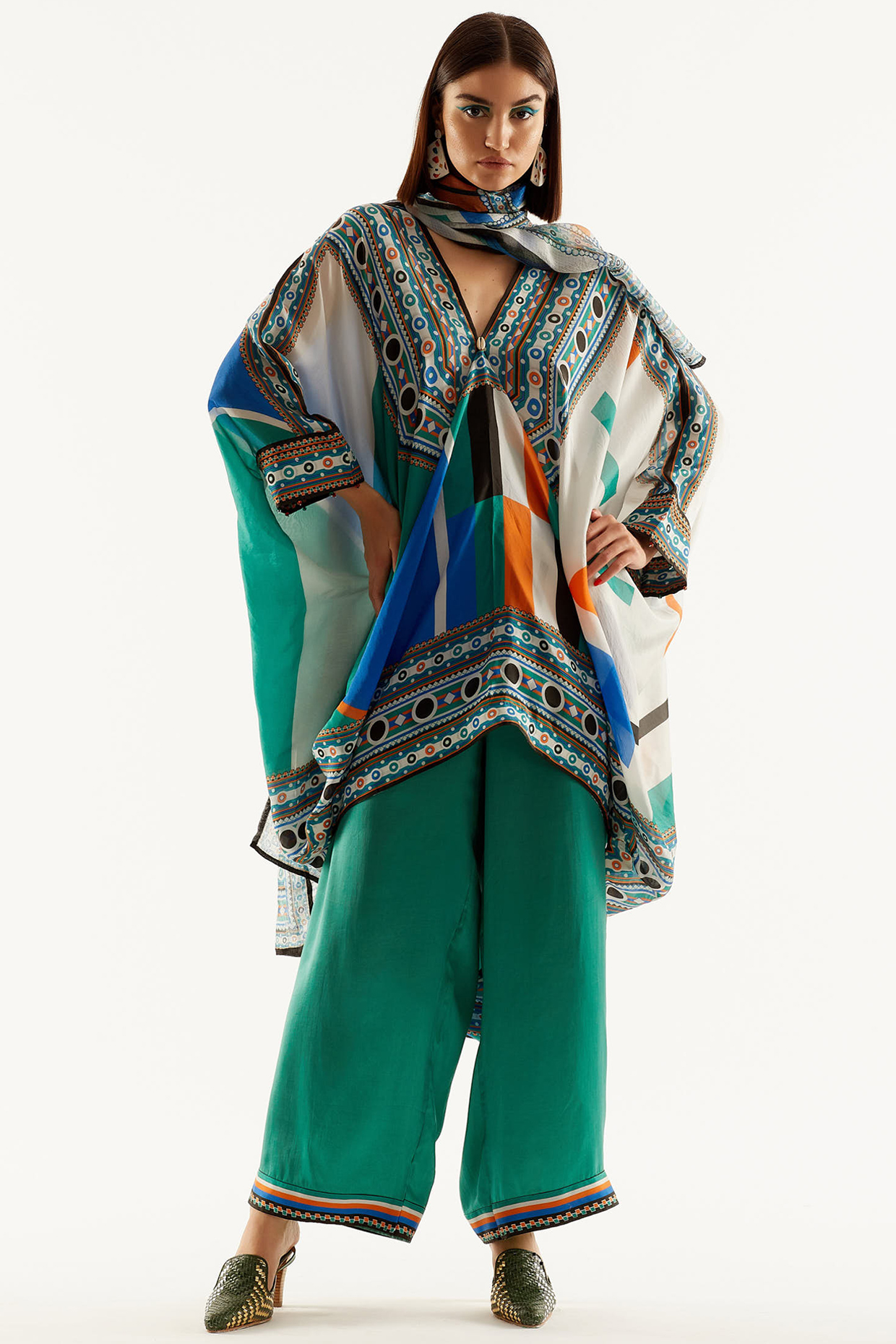 Turtle Dove Silk Kaftan Tunic Set by Rajdeep Ranawat at Pernia's Pop Up Shop