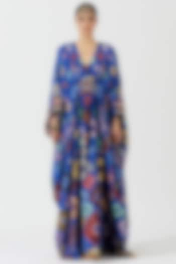 Cobalt Blue Printed Kaftan by Rajdeep Ranawat at Pernia's Pop Up Shop