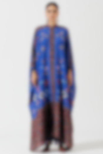 Cobalt Blue Printed Kaftan Tunic by Rajdeep Ranawat at Pernia's Pop Up Shop