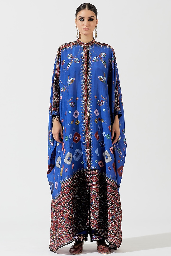 Cobalt Blue Printed Kaftan Tunic by Rajdeep Ranawat at Pernia's Pop Up Shop