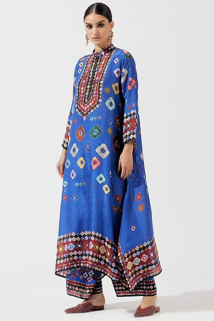 Cobalt Blue Printed Maxi Tunic by Rajdeep Ranawat at Pernia's Pop Up Shop