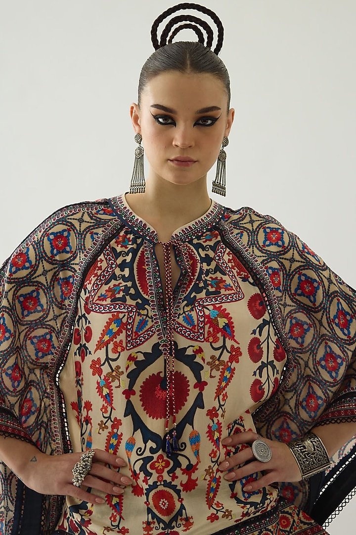 Rust Silk Printed Poncho by Rajdeep Ranawat at Pernia's Pop Up Shop