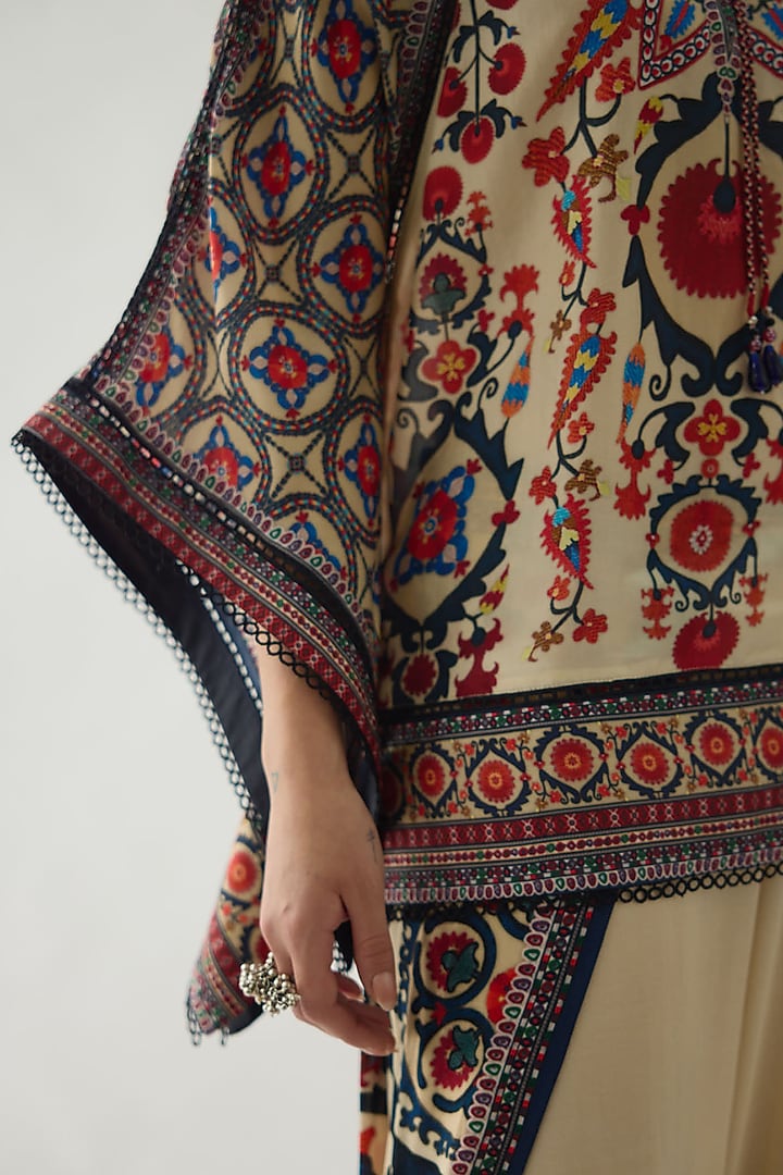 Rust Silk Printed Poncho by Rajdeep Ranawat at Pernia's Pop Up Shop