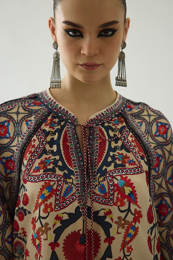 Rust Silk Printed Poncho by Rajdeep Ranawat at Pernia's Pop Up Shop