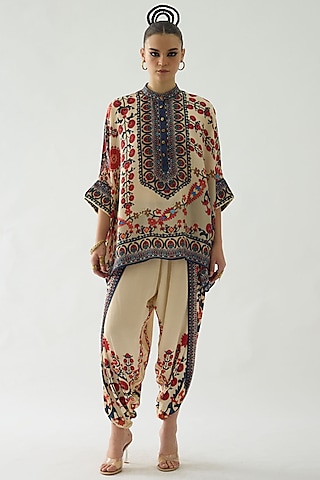 Rust Silk Printed Tunic by Rajdeep Ranawat