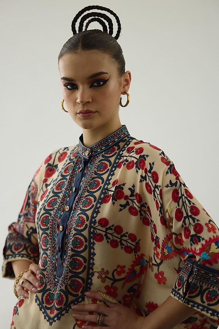 Rust Silk Printed Tunic by Rajdeep Ranawat at Pernia's Pop Up Shop