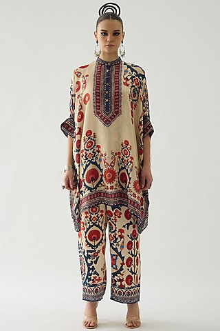 Rust Silk Printed Tunic by Rajdeep Ranawat