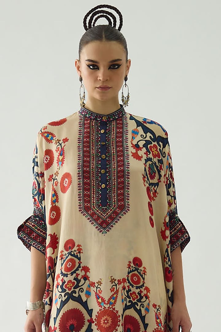 Rust Silk Printed Tunic by Rajdeep Ranawat at Pernia's Pop Up Shop