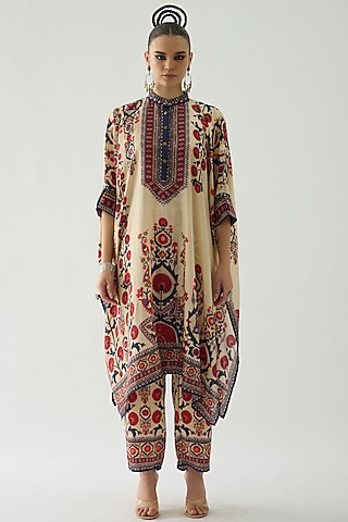Rust Silk Printed Tunic by Rajdeep Ranawat