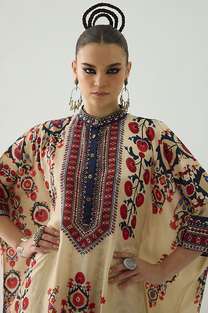 Rust Silk Printed Tunic by Rajdeep Ranawat at Pernia's Pop Up Shop