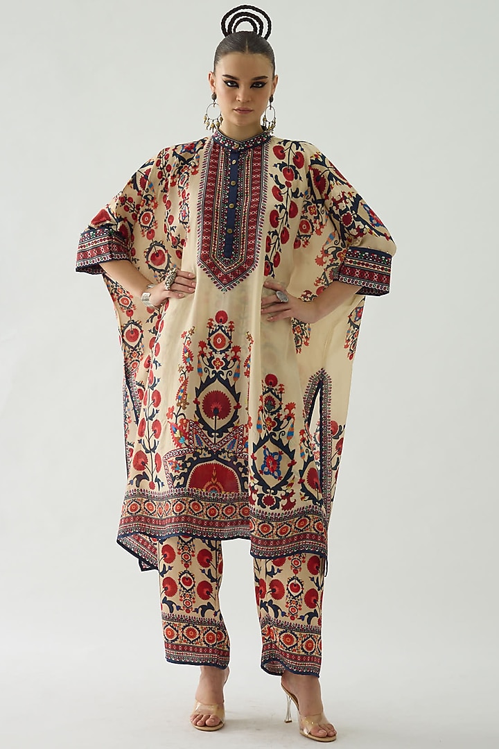 Rust Silk Printed Tunic by Rajdeep Ranawat at Pernia's Pop Up Shop