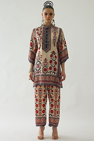 Rust Silk Printed Tunic by Rajdeep Ranawat