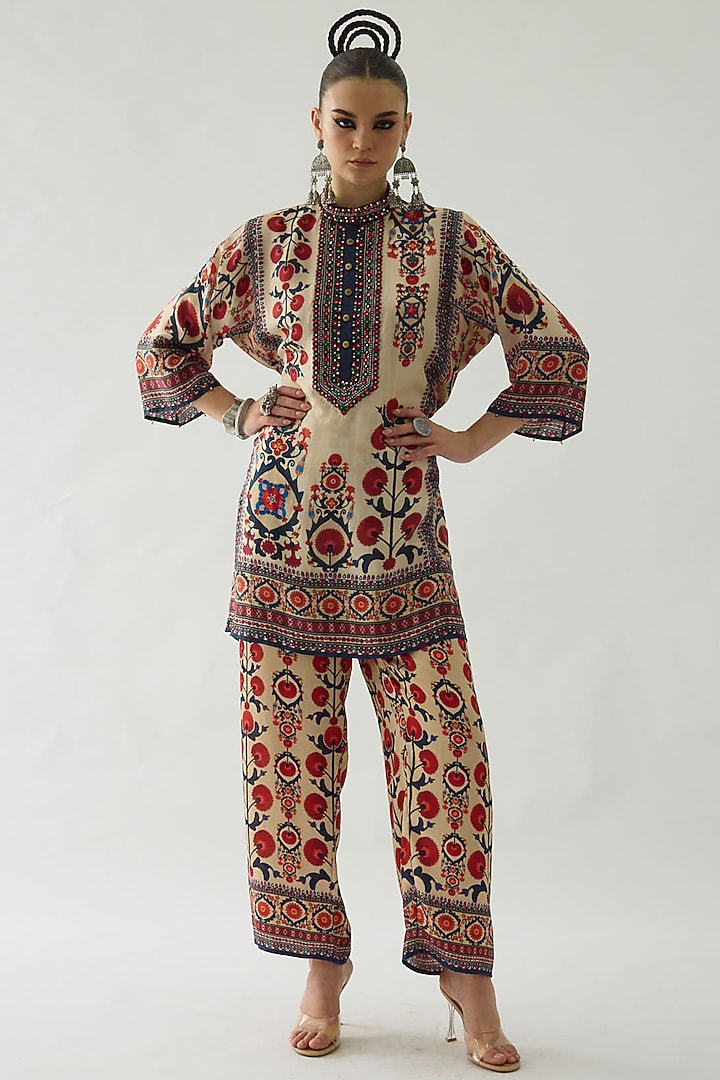 Rust Silk Printed Tunic by Rajdeep Ranawat at Pernia's Pop Up Shop