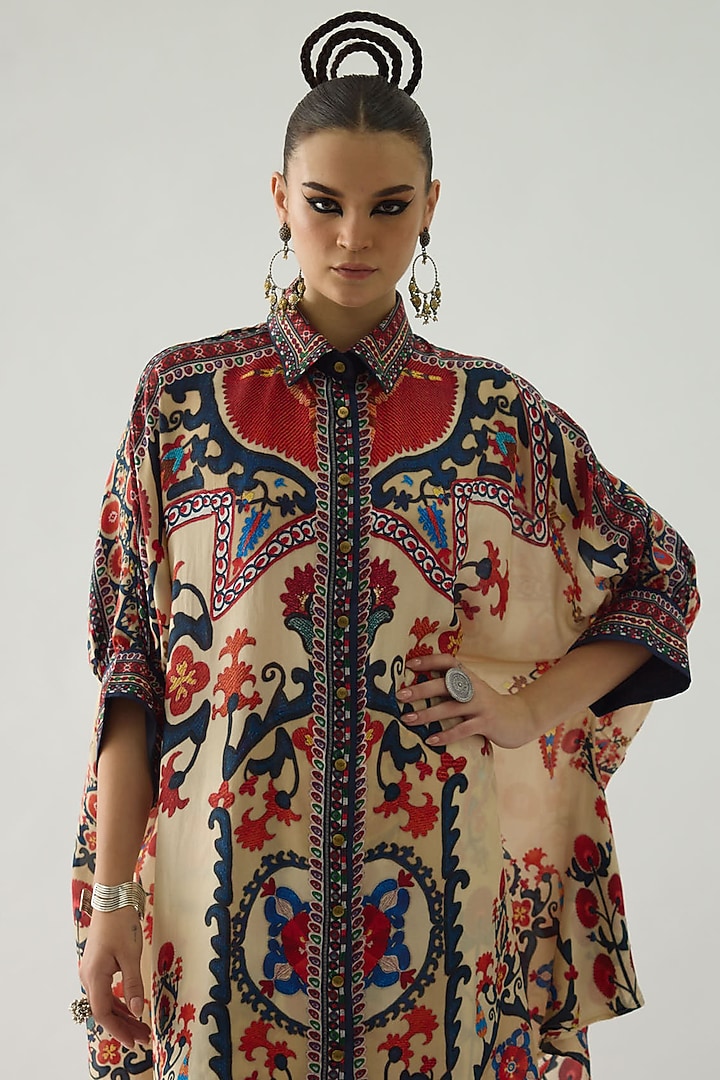 Rust Silk Printed Shirt by Rajdeep Ranawat at Pernia's Pop Up Shop