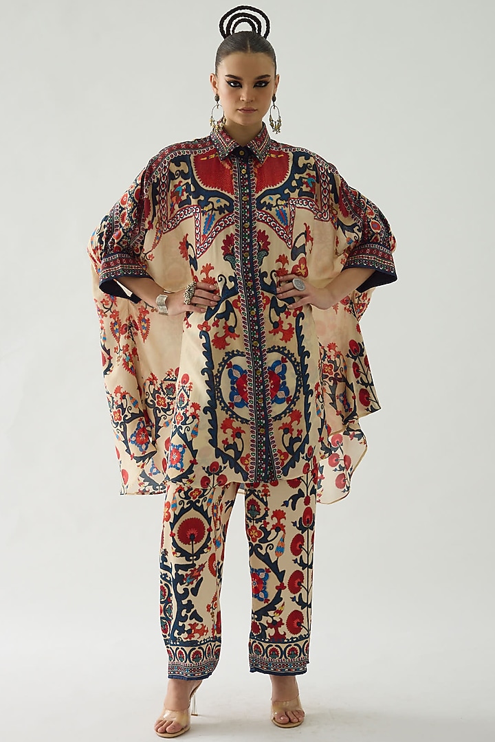 Rust Silk Printed Shirt by Rajdeep Ranawat at Pernia's Pop Up Shop