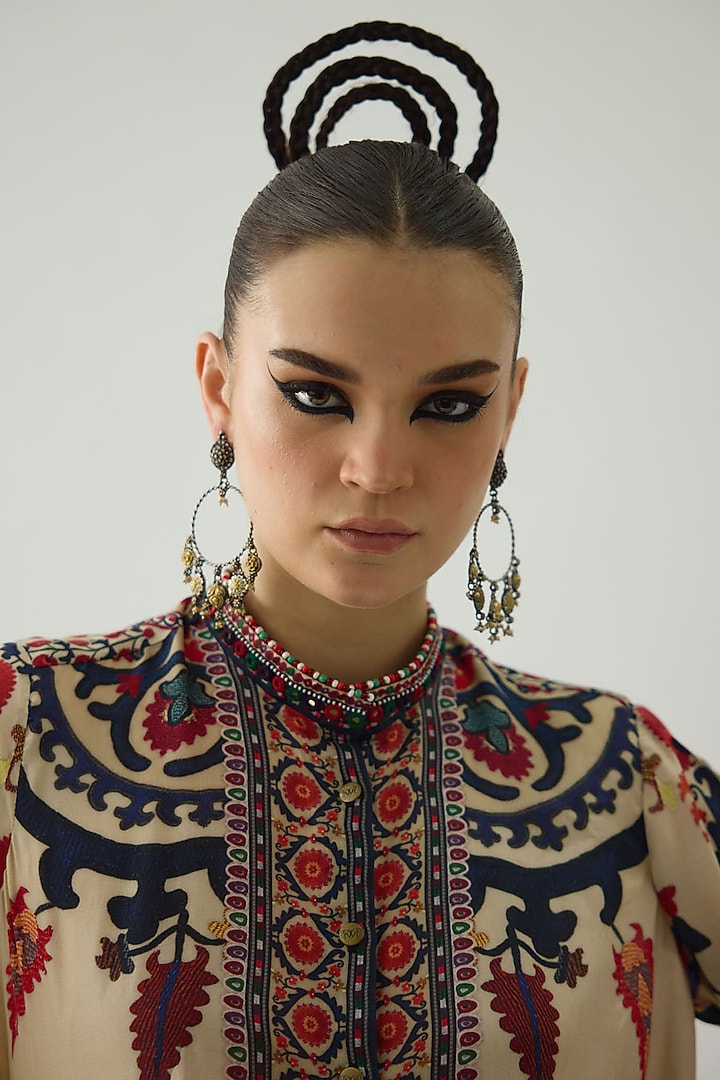 Rust Silk Printed Tunic by Rajdeep Ranawat at Pernia's Pop Up Shop