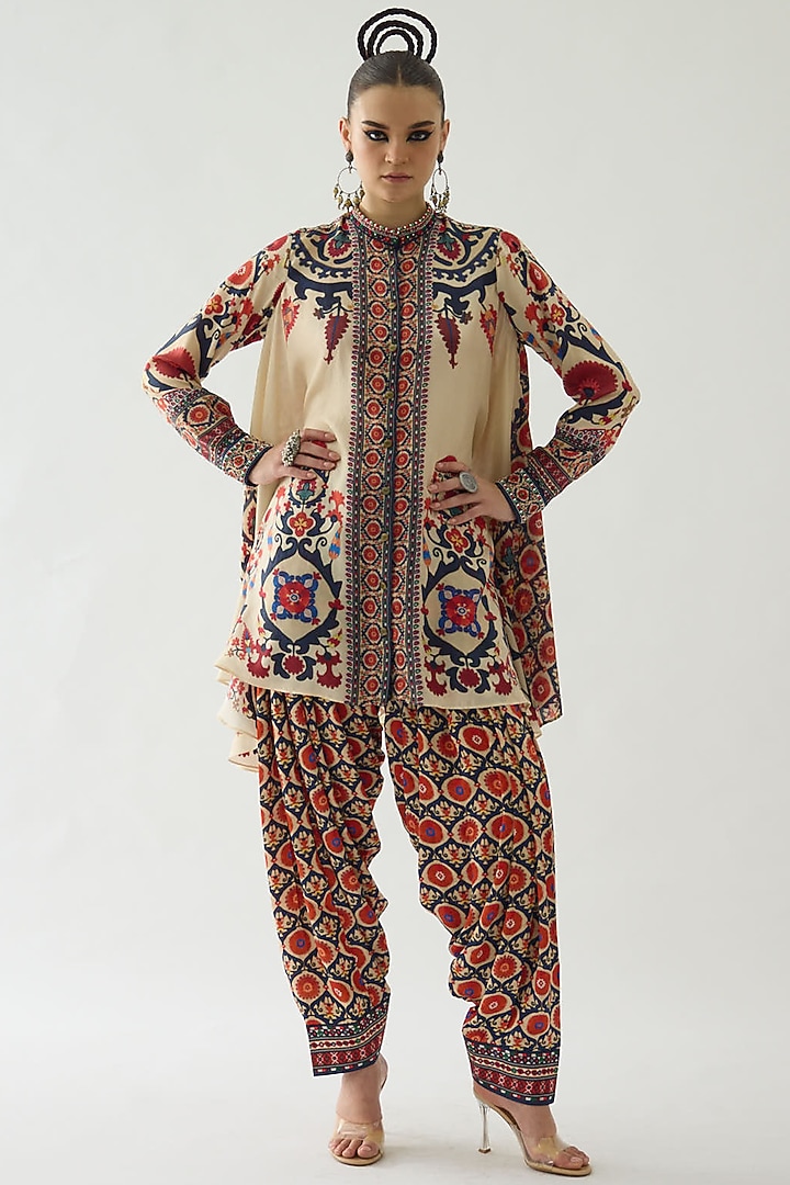 Rust Silk Printed Tunic by Rajdeep Ranawat at Pernia's Pop Up Shop