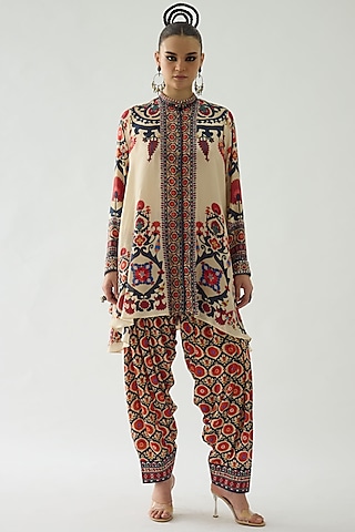 Rust Modal Satin Printed Salwar Pants by Rajdeep Ranawat