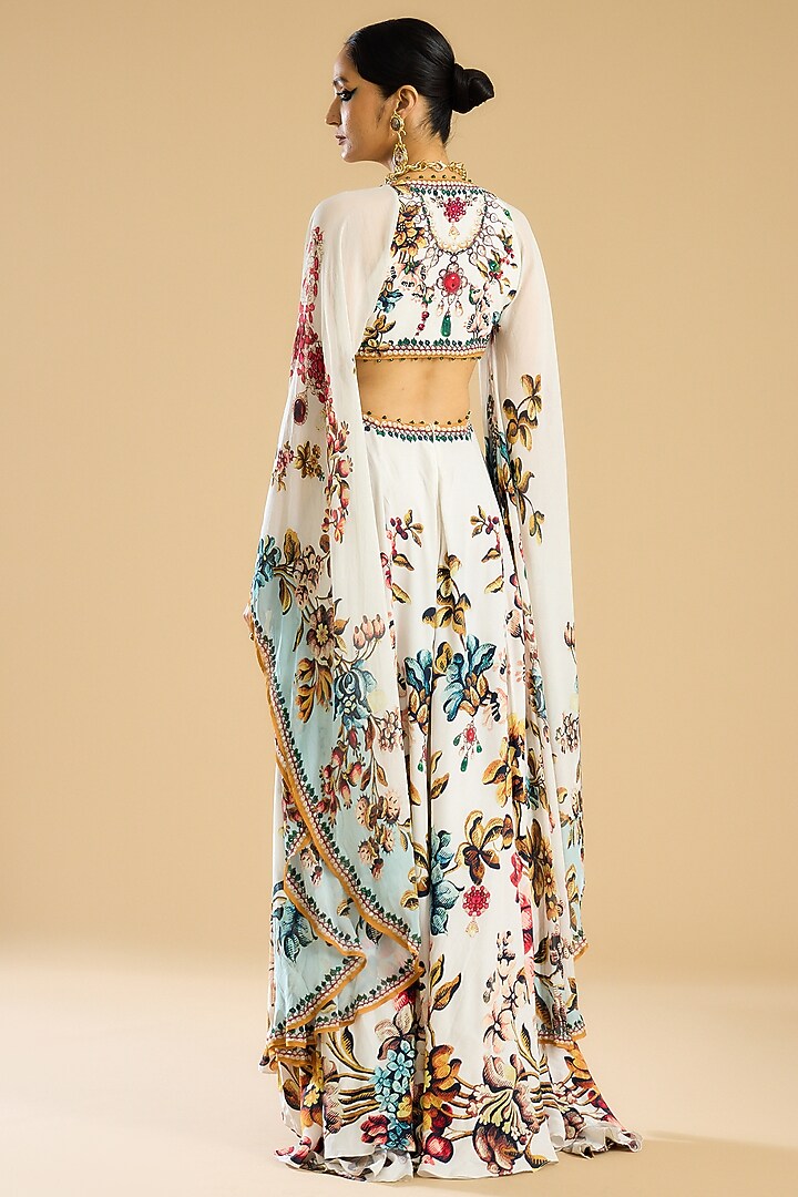 Ivory & Aqua Silk Printed Engagement Gown by Rajdeep Ranawat at Pernia's Pop Up Shop