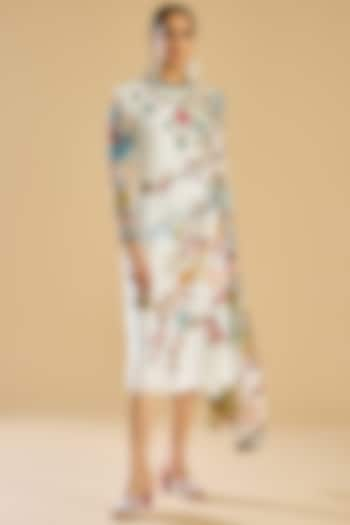 Ivory & Aqua Silk Printed Dress by Rajdeep Ranawat at Pernia's Pop Up Shop