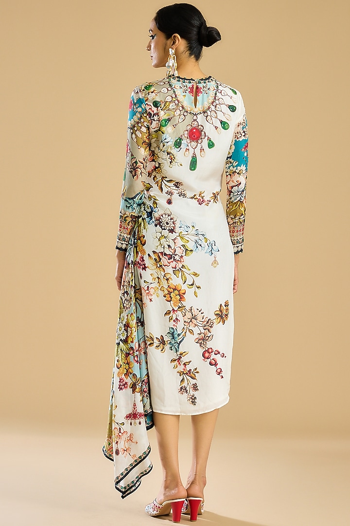 Ivory & Aqua Silk Printed Cocktail Dress by Rajdeep Ranawat at Pernia's Pop Up Shop