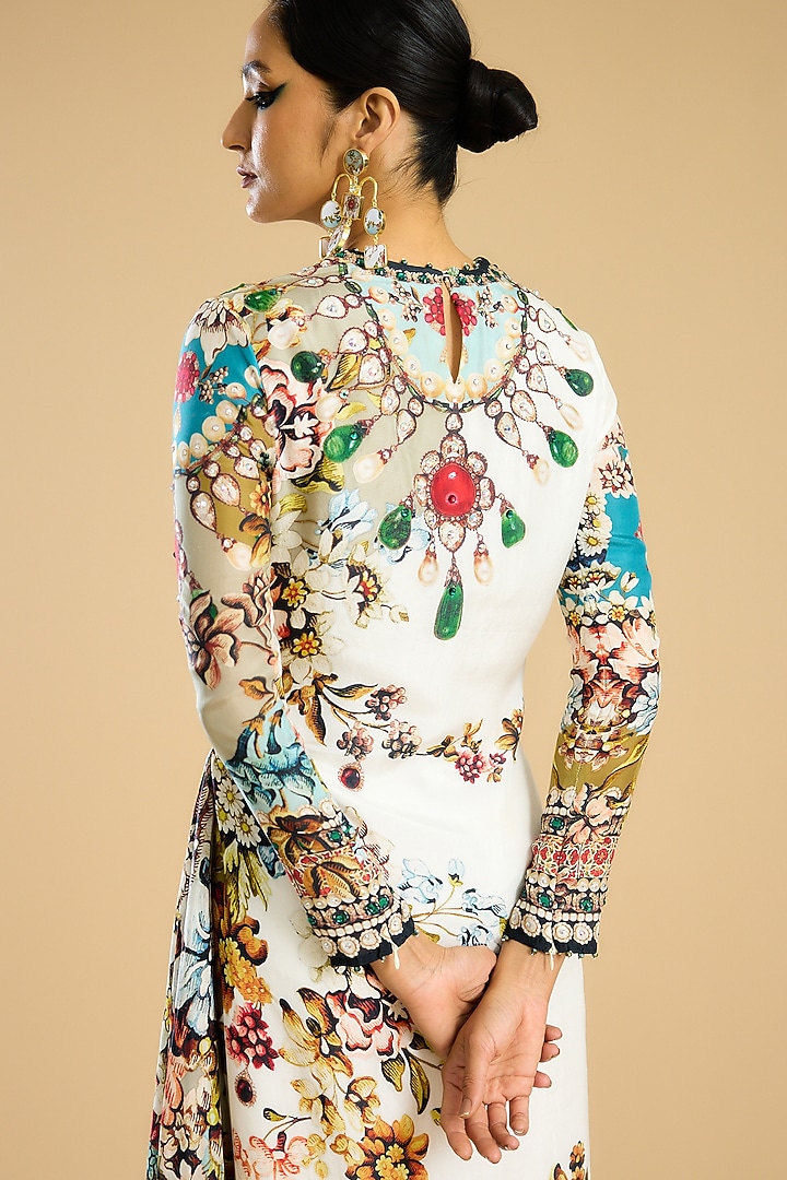 Ivory & Aqua Silk Printed Cocktail Dress by Rajdeep Ranawat at Pernia's Pop Up Shop