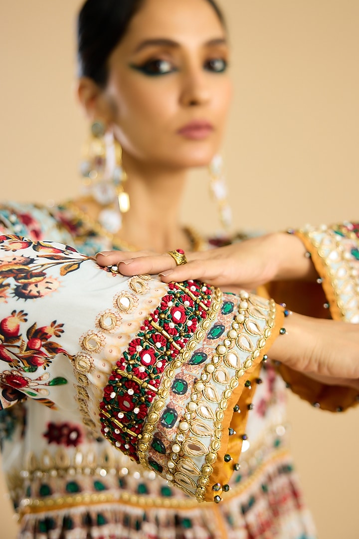 Ivory & Aqua Silk Digital Printed Wedding Sharara Set by Rajdeep Ranawat at Pernia's Pop Up Shop