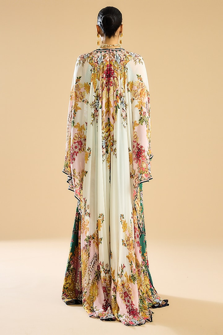 Ivory & Peach Silk Crepe Printed Flared Engagement Gown by Rajdeep Ranawat at Pernia's Pop Up Shop