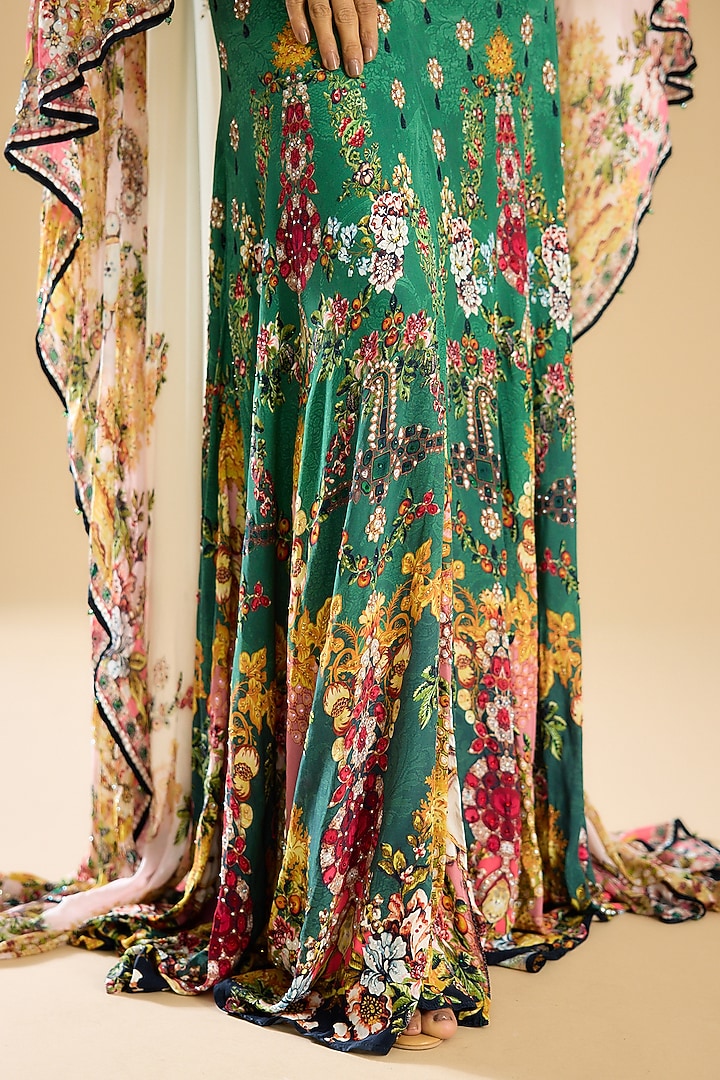 Ivory & Peach Silk Crepe Printed Flared Engagement Gown by Rajdeep Ranawat at Pernia's Pop Up Shop
