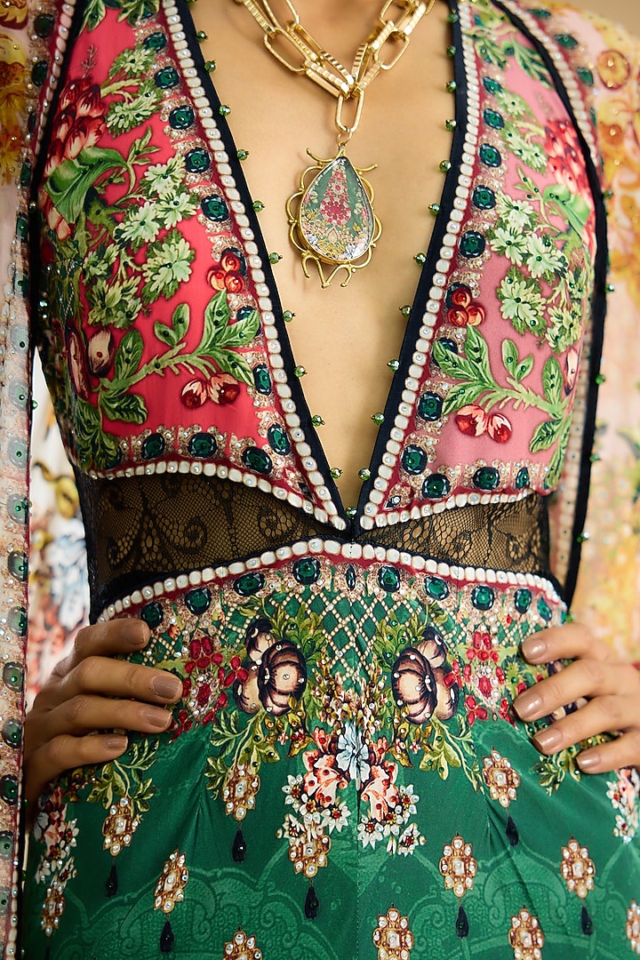 Ivory & Peach Silk Crepe Printed Flared Engagement Gown by Rajdeep Ranawat at Pernia's Pop Up Shop