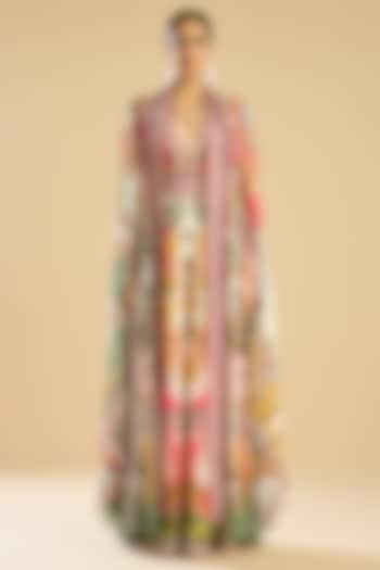 Ivory & Peach Silk Printed Jumpsuit by Rajdeep Ranawat