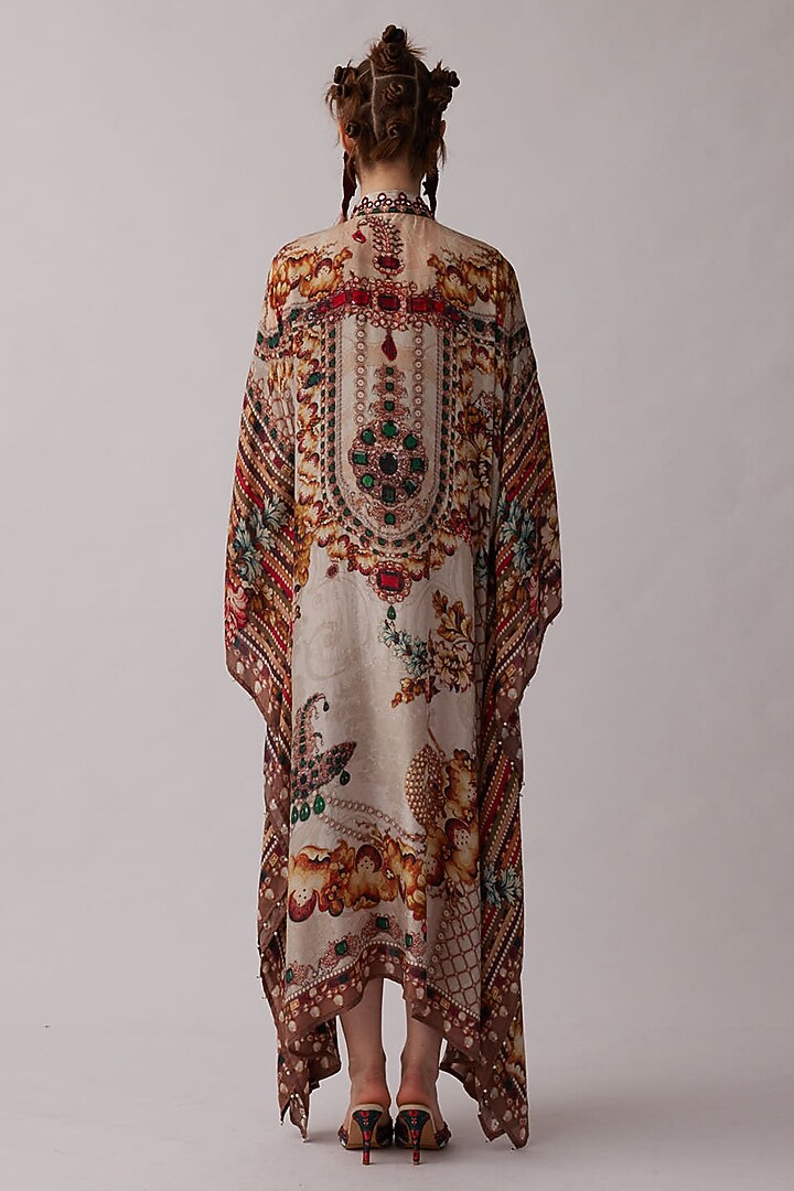 Beige Silk Boxy Kaftan by Rajdeep Ranawat at Pernia's Pop Up Shop