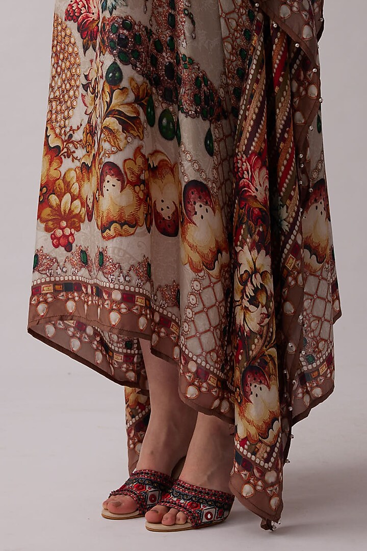 Beige Silk Boxy Kaftan by Rajdeep Ranawat at Pernia's Pop Up Shop
