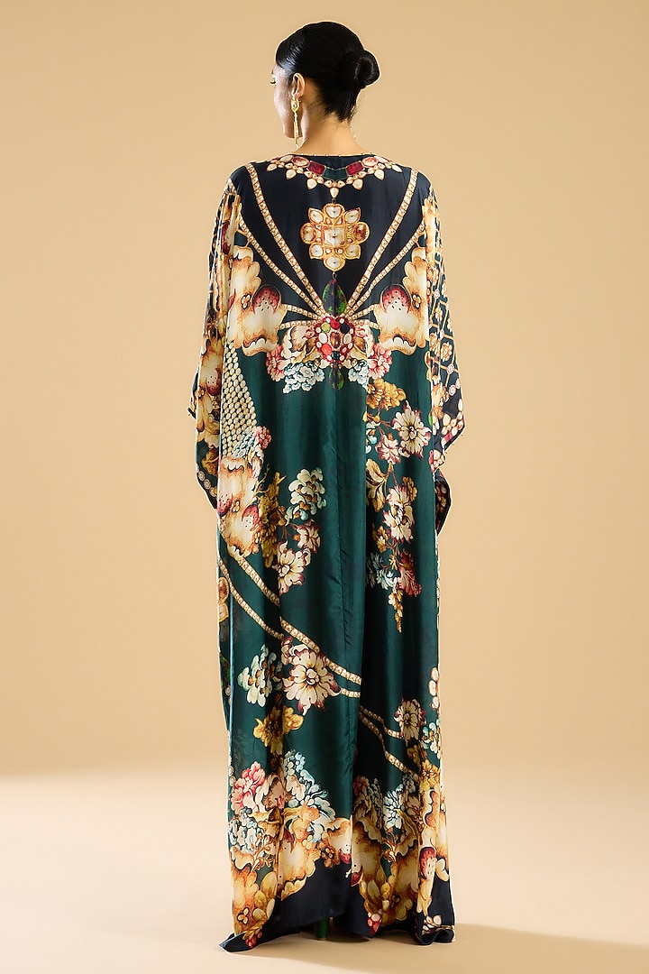Emerald Silk Printed Kaftan by Rajdeep Ranawat at Pernia's Pop Up Shop