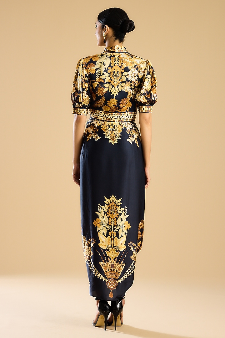 Black & Gold Modal Satin Draped Cocktail Dress by Rajdeep Ranawat at Pernia's Pop Up Shop