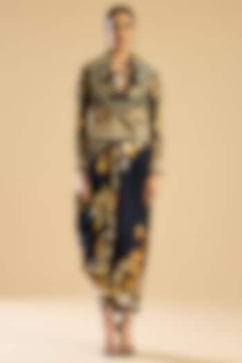 Black & Gold Modal Satin Hand Embroidered Jacket Party Wear Dress by Rajdeep Ranawat at Pernia's Pop Up Shop