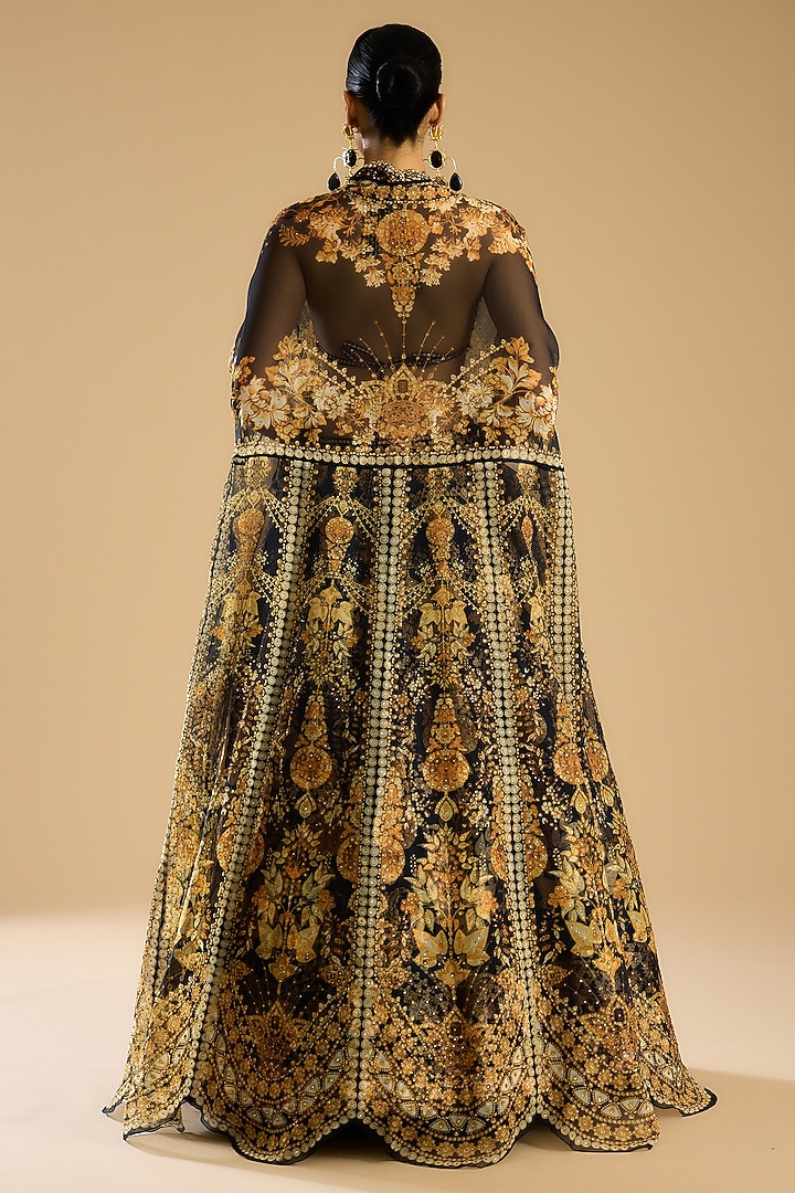 Black & Gold Dupion Printed Skirt Set by Rajdeep Ranawat at Pernia's Pop Up Shop