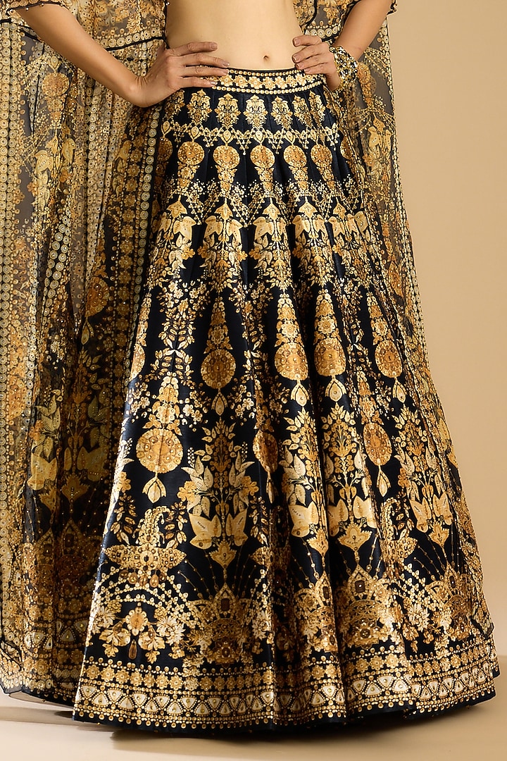 Black & Gold Dupion Printed Skirt Set by Rajdeep Ranawat at Pernia's Pop Up Shop