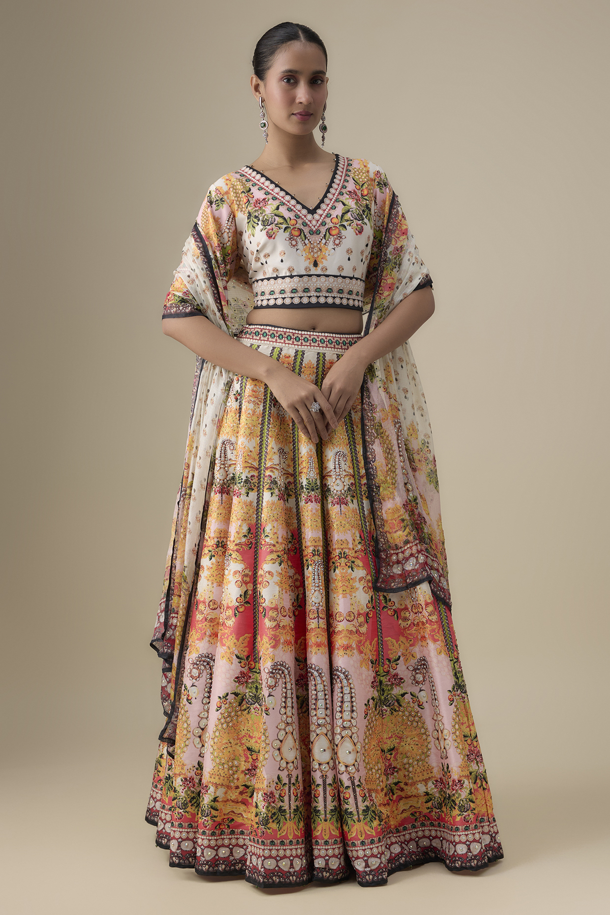 Multi-Colored Poly Dupion Wedding Lehenga Set by Rajdeep Ranawat at Pernia's Pop Up Shop