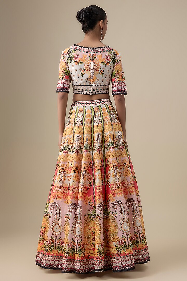 Multi-Colored Poly Dupion Wedding Lehenga Set by Rajdeep Ranawat at Pernia's Pop Up Shop